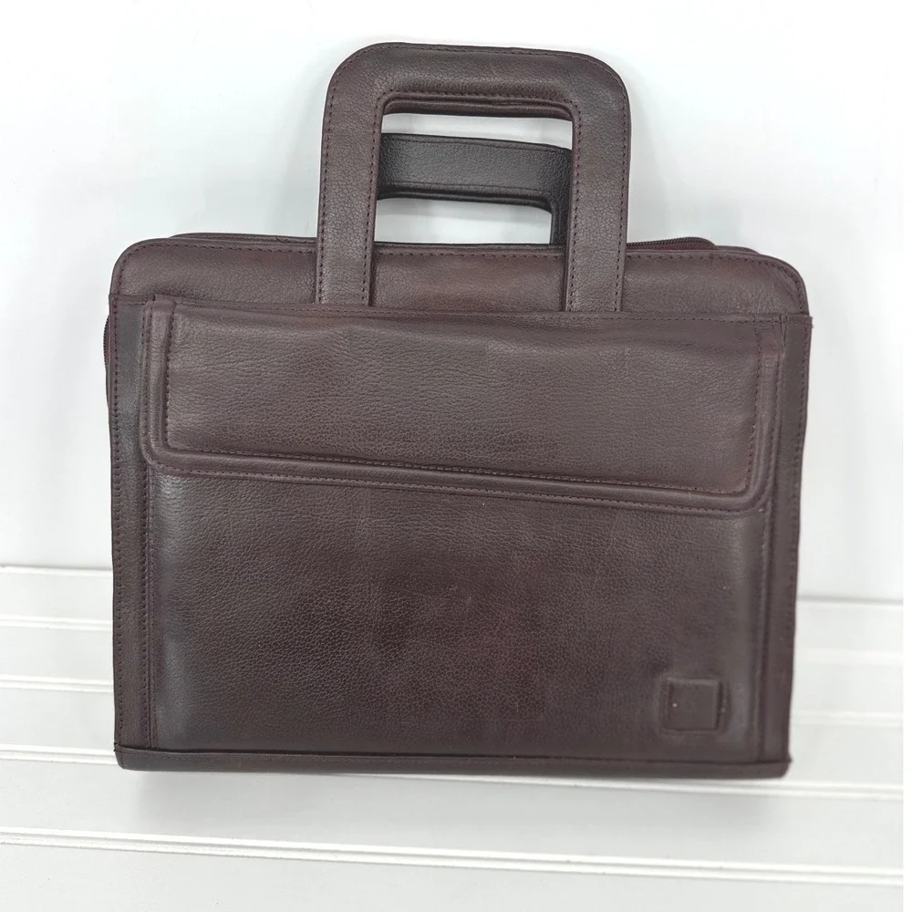 Vintage Portfolio Briefcase Brown Leather Organizer Professional 3 Ring Binder
